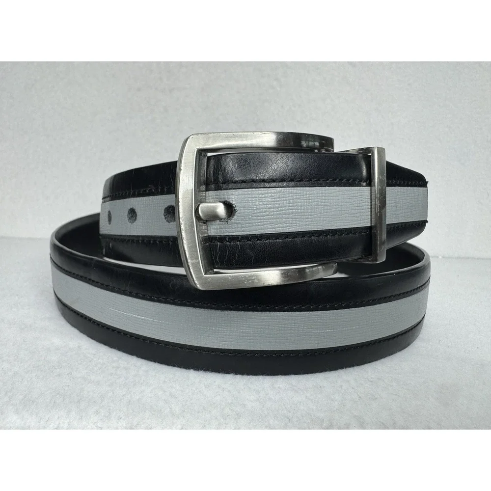 PGA Tour Men's Reversible Leather Golf Belt Black Gray Sz 36